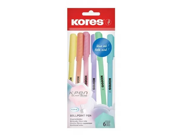 Kores K0 Pastel - jednorázová kuličková tužka - sada 6 ks