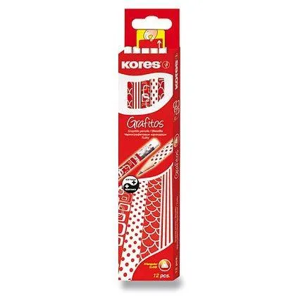 Tužka s pryží Kores červeno/bílá edice HB, 12ks