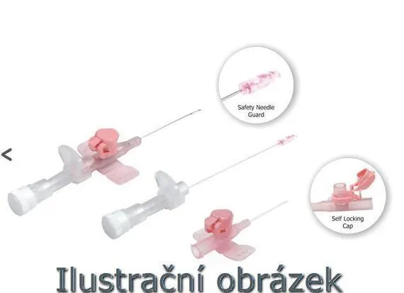 Kanyla bezpečnostní, Polysafety, s křidélky, s portem, oranžová (14G)