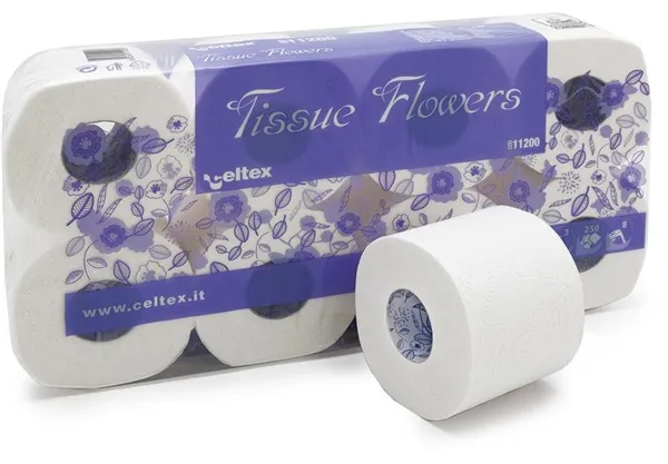 Toaletní papír Flowers, 3 vrstvy, 100% celuloza, 250 útržků
