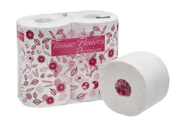 Toaletní papír Flowers, 3 vrstvy, 100% celuloza, 300 útržků