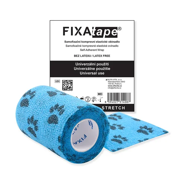 Fixatape Stretch  7,5 x 450 cm, modrý, černé medvědí tlapky