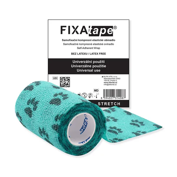 Fixatape Stretch  7,5 x 450 cm, zelený, černé medvědí tlapky