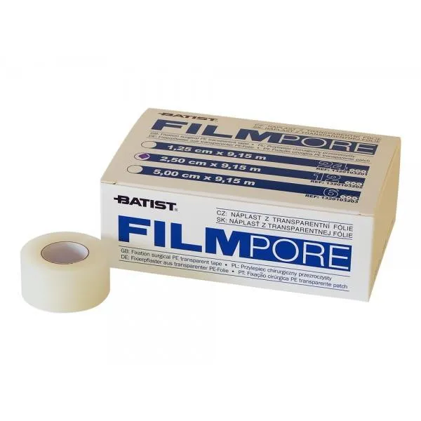 Fixační náplast z porézní transparentní fólie Filmpore, 2,5 cm x 9,15 m