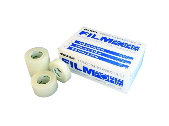 Fixační náplast z porézní transparentní fólie Filmpore, 5 cm x 9,15 m
