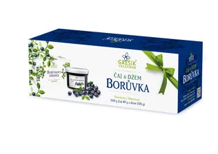 Grešík Dárková kazeta Čaj & Džem Borůvka 220g
