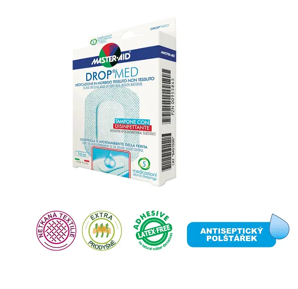 Náplast antiseptická DROP MED, 7 x 5 cm/5ks s polštářkem