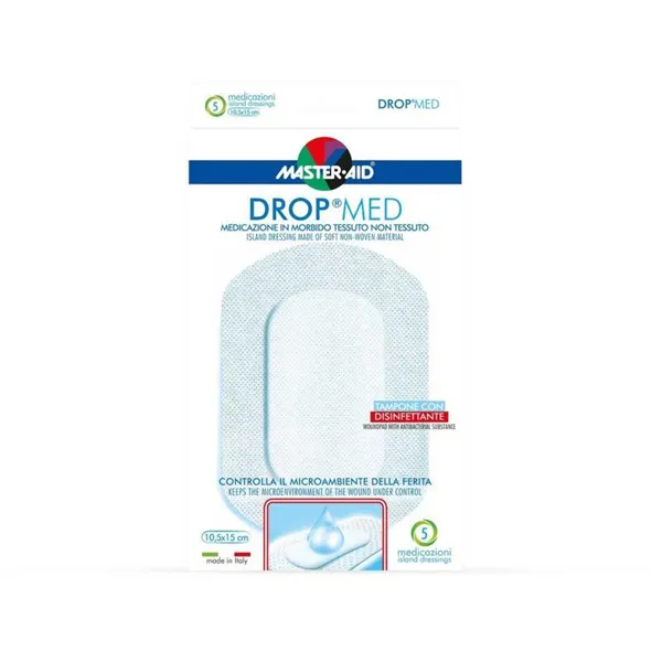 Náplast antiseptická DROP MED,10,5 x 15 cm/5ks s polštářkem