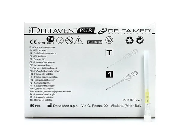 Intravenózní kanyla, bez křídel, (přímá), G24, žlutá, Neo Delta Ven T
