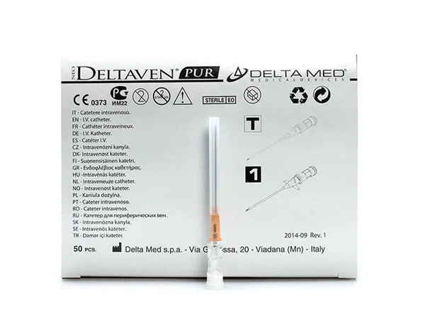 Intravenózní kanyla, bez křídel, (přímá), G14, oranžová, Neo Delta Ven T