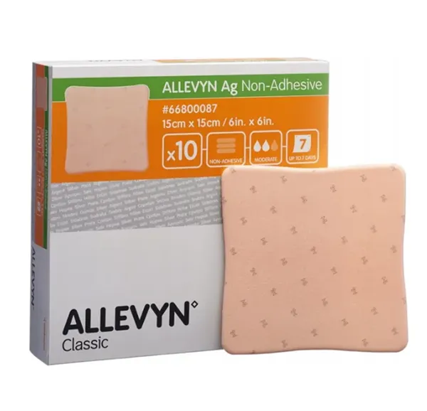 Allevyn Ag Non Adhesive 15cm x 15cm, pěnové krytí s obsahem iontového stříbra, nelepivé, bal=10ks