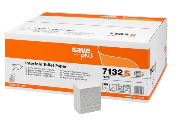 Toaletní papír skládaný Save Plus Interfolded, 2-vrstvý, 250 útržků, 10,5x18cm