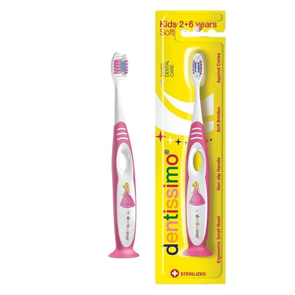 DENTISSIMO zubní kartáček Kids Brush Soft 2-6 let - růžový