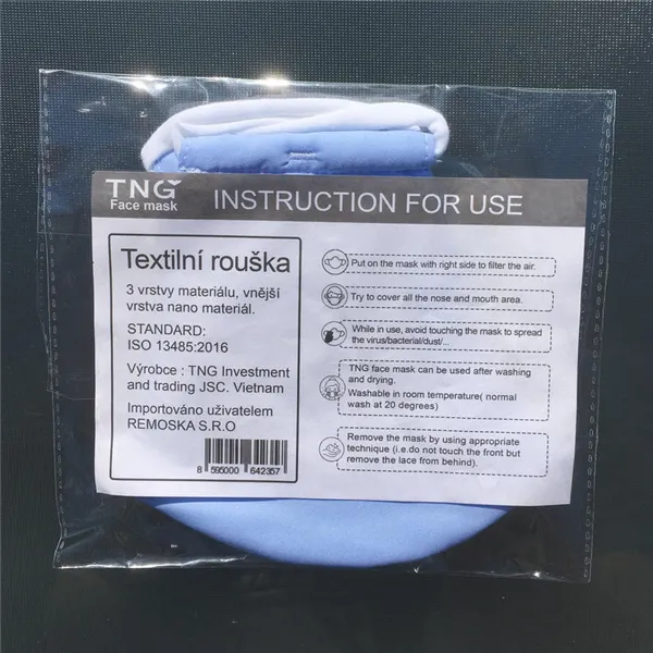 Rouška textilní, antibakteriální z materiálu Nano YARN, vel.M, modrá
