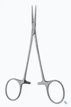 Dalia Micro Halsted -Mosquito haemostatic forceps 125mm 5" curved serrated jaws 1x2 teeth tip 1.2mm