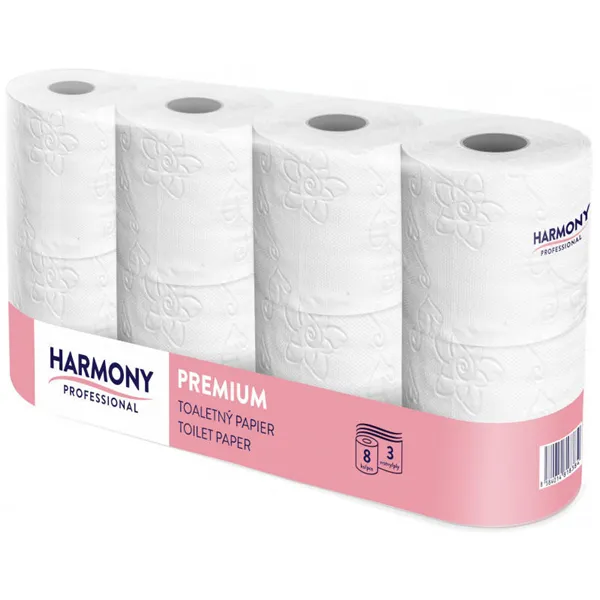 Toaletní papír Harmony Professional konvenční role, 100% celulóza, 3vr, 11,7cm x 9,6cm, 29,4m