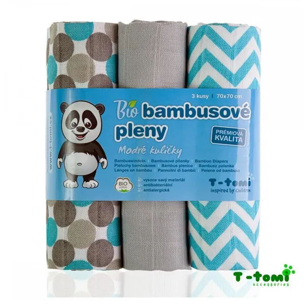 T-Tomi BIO Bambusové pleny, modré kuličky, 70 x 70 cm